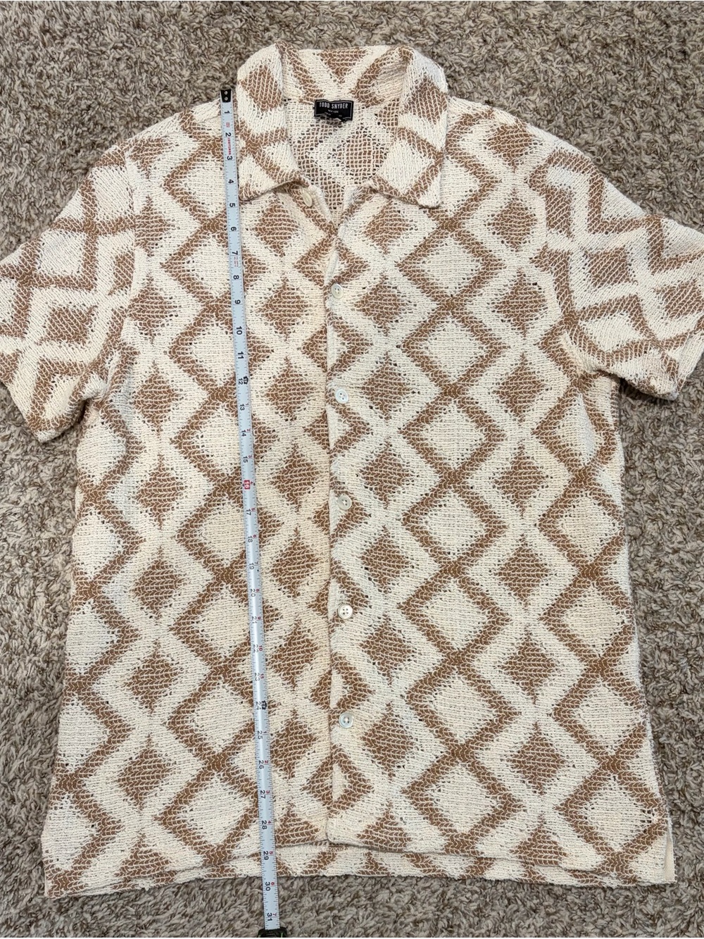 Todd Snyder Men Natural Diamond Open Knit Cabana Button Down Shirt Mens M EUC - Picture 7 of 8